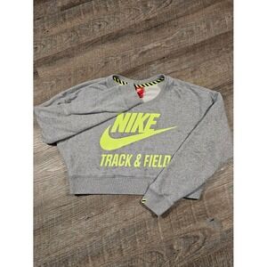 Nike Track & Field Cropped Sweatshirt Womens Medium Gray Neon Yellow Graphic